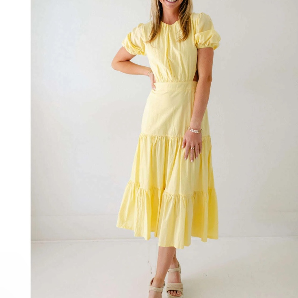 Bishop + Young Nadia Cut Out Poplin Dress in Blue‎